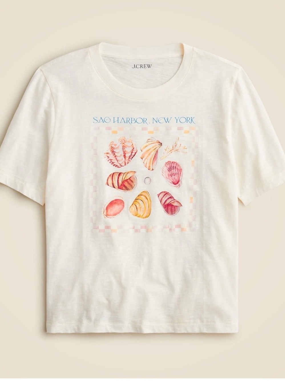 NWT J. Crew SAG HARBOR, NY Cream Graphic Seashell Tee